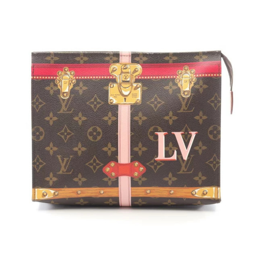 Louis Vuitton Pochette Toilette Monogram Pouch Canvas Leather Shoulder Bag Brown